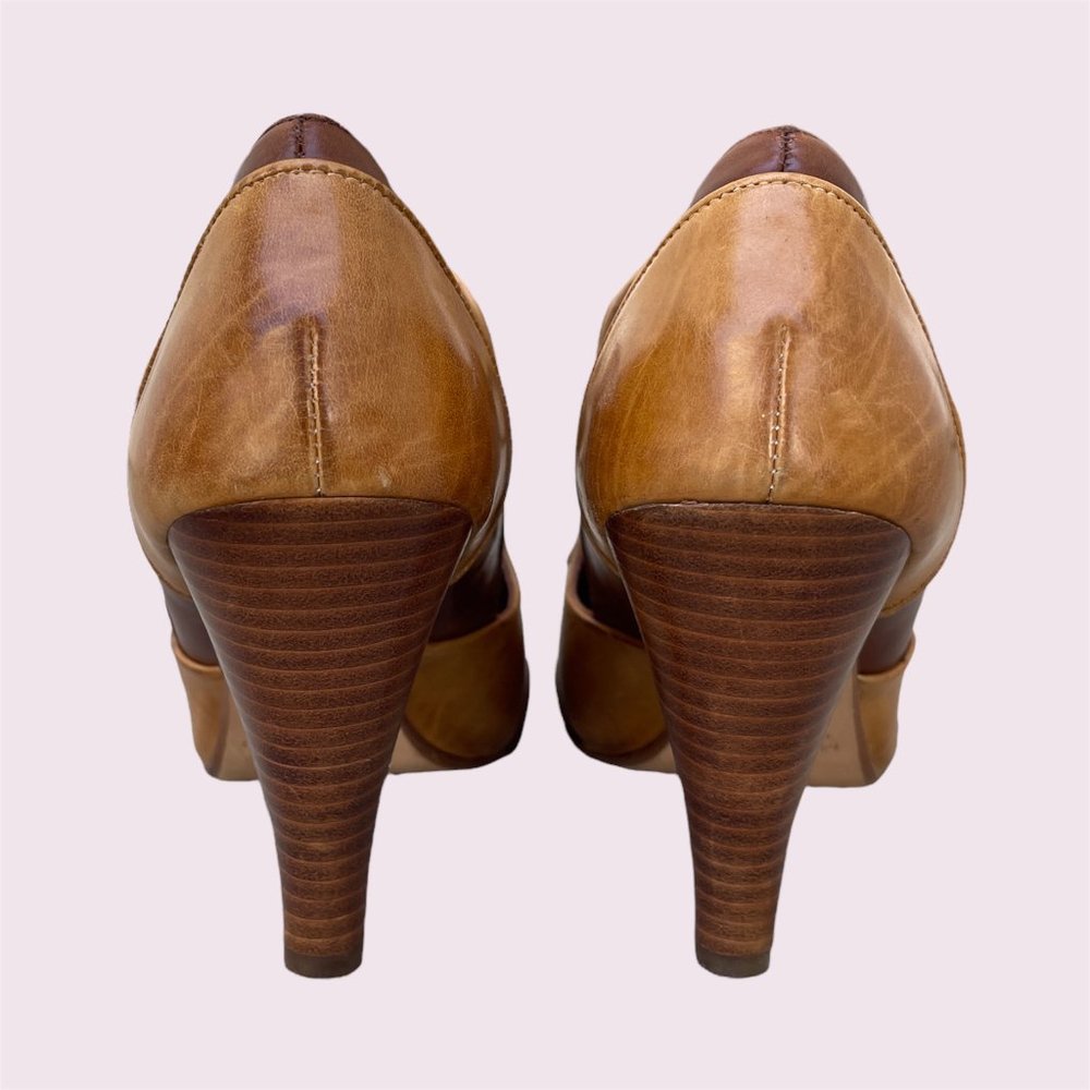 Max Studio Two-Tone Brown Leather Heels - Picture 7 of 14